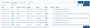 Activity/results view showing provider operations